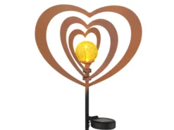 2er Set LED Solar Gartenstecker mit drehbaren Herzen in Rostoptik, Höhe 82cm