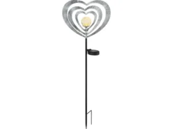 2er Set LED Solar Gartenstecker mit drehbaren Herzen in Silber-Grau, Höhe 82cm