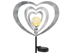 2er Set LED Solar Gartenstecker mit drehbaren Herzen in Silber-Grau, Höhe 82cm