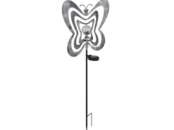 2er Set LED Solar Gartenstecker mit drehbaren Schmetterlingen Silber-Grau, 83cm