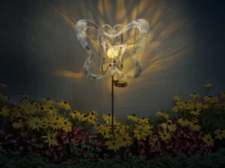 2er Set LED Solar Gartenstecker mit drehbaren Schmetterlingen Silber-Grau, 83cm