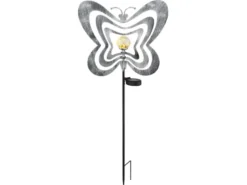 2er Set LED Solar Gartenstecker mit drehbaren Schmetterlingen Silber-Grau, 83cm