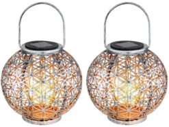 2er Set LED Solarlaternen Kugel mit Dekorstanzungen Silber Antik & Gold, Ø20cm
