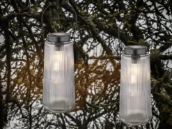 2er Set LED Solarlaternen Rauchglas, hängend oder stehend, Höhe 25cm