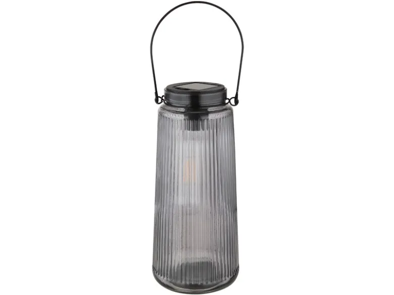2er Set LED Solarlaternen Rauchglas, hängend oder stehend, Höhe 25cm
