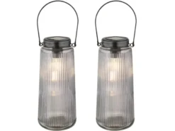 2er Set LED Solarlaternen Rauchglas, hängend oder stehend, Höhe 25cm