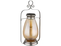 2er Set LED Solarlaternen Silber mit bernsteinfarbigem Lampenschirm, H 36,5cm
