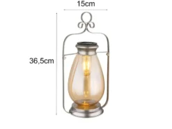 2er Set LED Solarlaternen Silber mit bernsteinfarbigem Lampenschirm, H 36,5cm