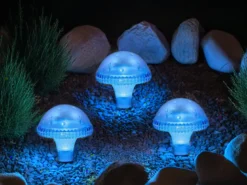 3-er Set LED Solarleuchten, Blau mit Erdspieß Höhe 27,5 cm