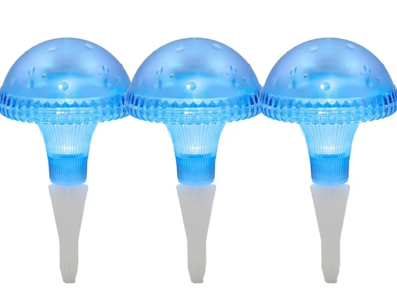 3-er Set LED Solarleuchten, Blau mit Erdspieß Höhe 27,5 cm