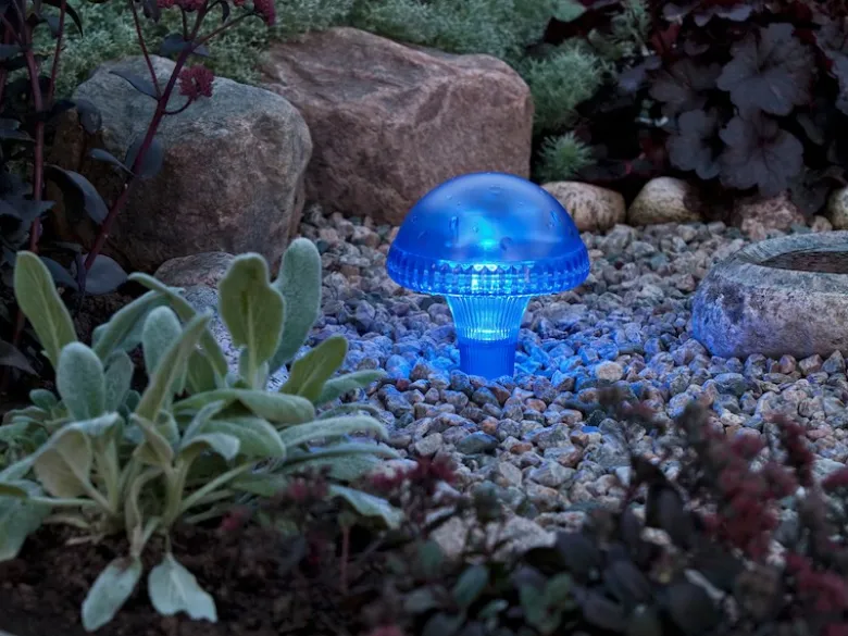 3-er Set LED Solarleuchten, Blau mit Erdspieß Höhe 27,5 cm