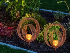 2er Set LED Solarleuchten Dekorstanzungen in Rostoptik & Crackleglas, Höhe 42cm