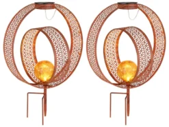 2er Set LED Solarleuchten Dekorstanzungen in Rostoptik & Crackleglas, Höhe 42cm
