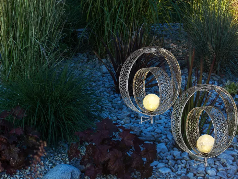 2er Set LED Solarleuchten Dekorstanzungen in Silber & Crackleglas, Höhe 42cm