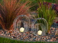 2er Set LED Solarleuchten Dekorstanzungen in Silber & Crackleglas, Höhe 42cm