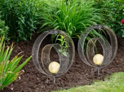 2er Set LED Solarleuchten Dekorstanzungen in Silber & Crackleglas, Höhe 42cm