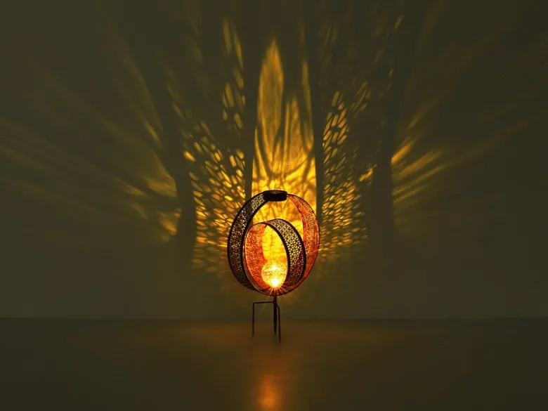 2er Set LED Solarleuchten Dekorstanzungen in Silber & Crackleglas, Höhe 42cm