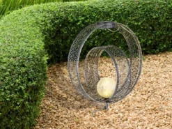 2er Set LED Solarleuchten Dekorstanzungen in Silber & Crackleglas, Höhe 42cm