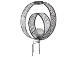 2er Set LED Solarleuchten Dekorstanzungen in Silber & Crackleglas, Höhe 42cm