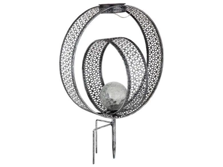 2er Set LED Solarleuchten Dekorstanzungen in Silber & Crackleglas, Höhe 42cm