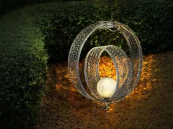 2er Set LED Solarleuchten Dekorstanzungen in Silber & Crackleglas, Höhe 42cm