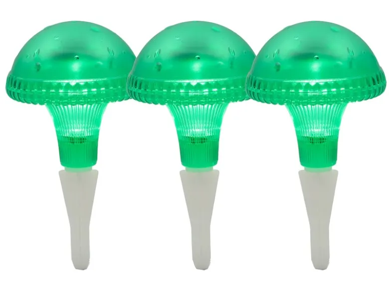 3-er Set LED Solarleuchten, Grün mit Erdspieß Höhe 27,5 cm