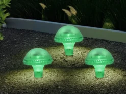 3-er Set LED Solarleuchten, Grün mit Erdspieß Höhe 27,5 cm