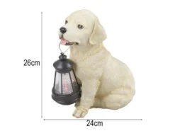 2er Set LED Solarleuchten Hundelampe Welpe mit Laterne in Beige-Weiß, Höhe 26cm