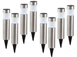 8er Set LED Solarleuchten mit Erdspieß, Gartenlampen Edelstahl, Höhe 38 cm