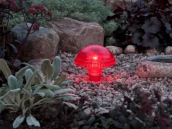 3-er Set LED Solarleuchten, Rot mit Erdspieß Höhe 27,5 cm