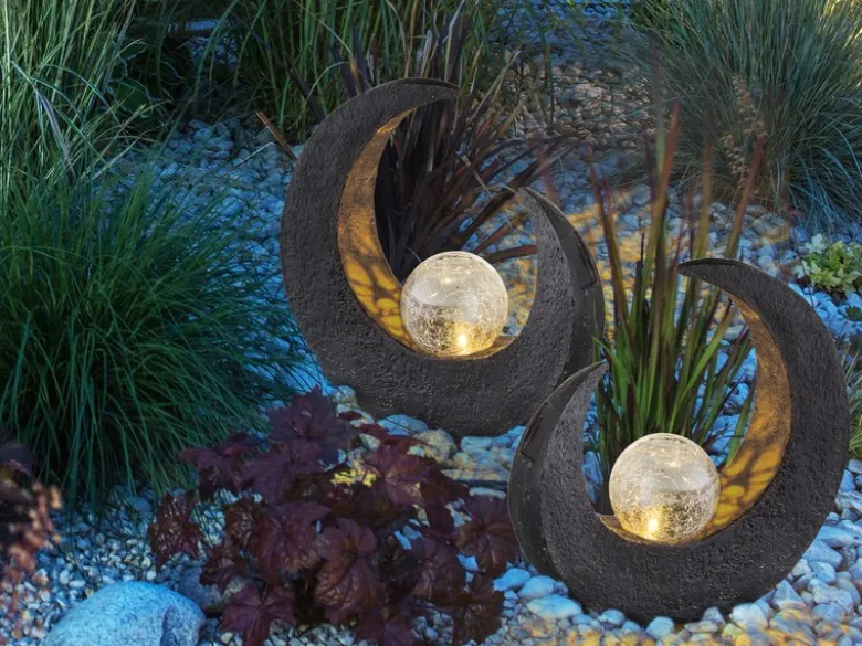 2er SET LED Solarleuchten Steinoptik mit Crackleglas, Höhe 30,5cm