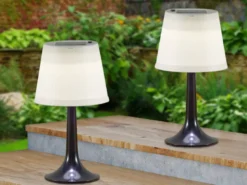 2er Set LED Solar Outdoor Tischleuchten Schwarz, Höhe 36cm