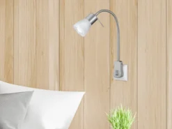 2er Set LED Steckerspots mit Schalter und Flexarm, Silber Höhe 40cm