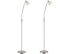 2er Set LED Stehleuchten mit Flexarm & satiniertem Glasschirm, Höhe 145cm