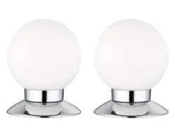 2er SET LED Tischlampen Chrom Glasschirm Weiß, Touchdimmer, Höhe 13cm