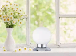 2er SET LED Tischlampen Chrom Glasschirm Weiß, Touchdimmer, Höhe 13cm