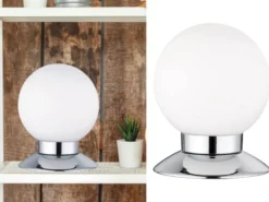 2er SET LED Tischlampen Chrom Glasschirm Weiß, Touchdimmer, Höhe 13cm
