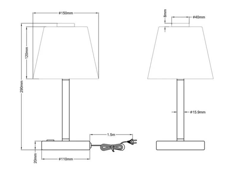 2er SET LED Tischlampen Chrom glänzend mit Glaslampenschirm Weiß, Höhe 29cm