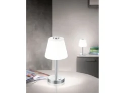 2er SET LED Tischlampen Chrom glänzend mit Glaslampenschirm Weiß, Höhe 29cm
