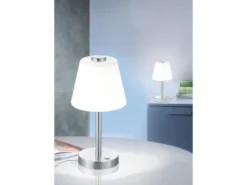 2er SET LED Tischlampen Chrom glänzend mit Glaslampenschirm Weiß, Höhe 29cm