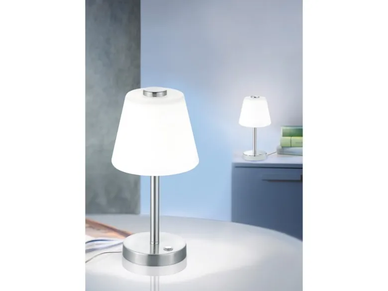 2er SET LED Tischlampen Chrom glänzend mit Glaslampenschirm Weiß, Höhe 29cm