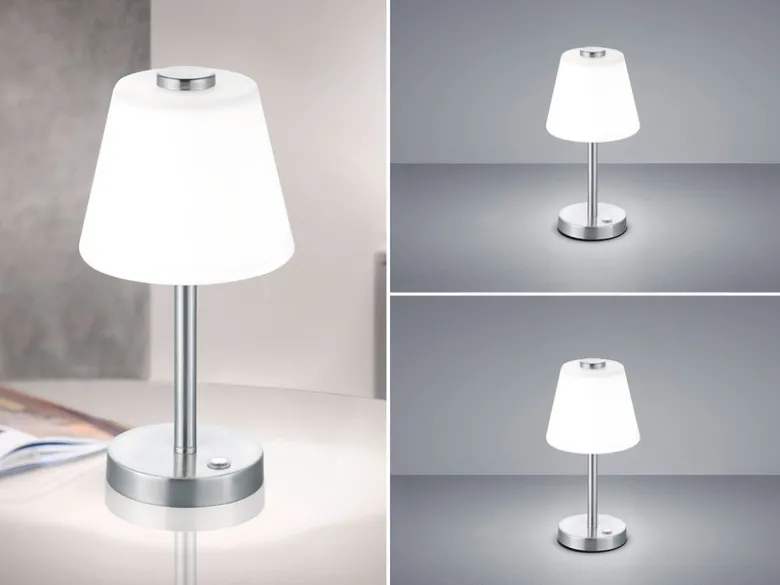 2er SET LED Tischlampen Silber matt mit Glaslampenschirm Weiß, Höhe 29cm