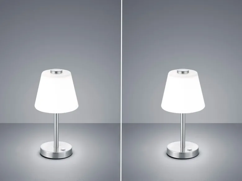 2er SET LED Tischlampen Silber matt mit Glaslampenschirm Weiß, Höhe 29cm