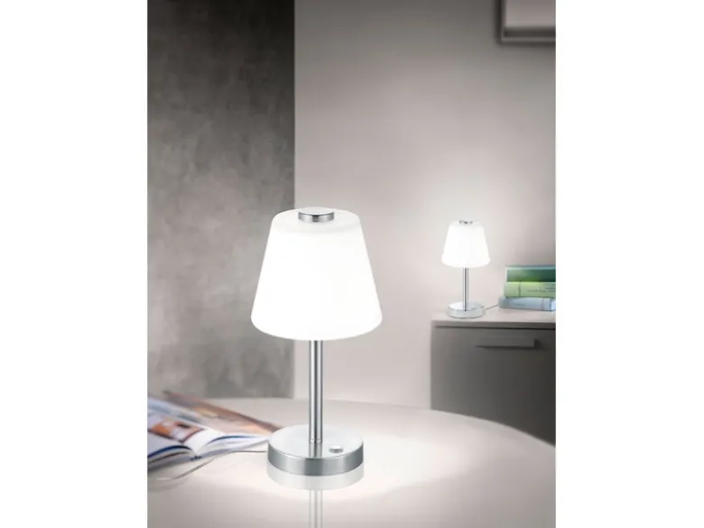 2er SET LED Tischlampen Silber matt mit Glaslampenschirm Weiß, Höhe 29cm