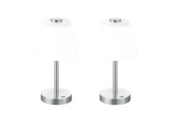 2er SET LED Tischlampen Silber matt mit Glaslampenschirm Weiß, Höhe 29cm