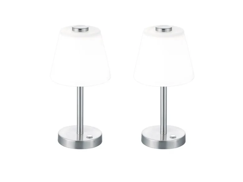 2er SET LED Tischlampen Silber matt mit Glaslampenschirm Weiß, Höhe 29cm
