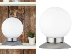 2er SET LED Tischlampen Silber Glasschirm Weiß, Touchdimmer, Höhe 13cm
