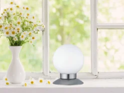 2er SET LED Tischlampen Silber Glasschirm Weiß, Touchdimmer, Höhe 13cm