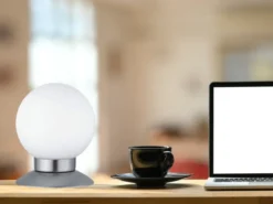2er SET LED Tischlampen Silber Glasschirm Weiß, Touchdimmer, Höhe 13cm