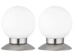 2er SET LED Tischlampen Silber Glasschirm Weiß, Touchdimmer, Höhe 13cm